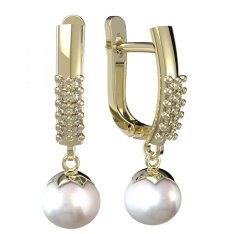 BG zlaté náušnice 561 s bílou perlou Žluté zlato - 585 Diamant a perla