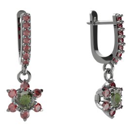 BG  náušnice 978 Stříbro 925 - ruthenium (30-90dní) Vltavín a granát