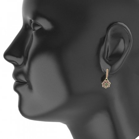 BG circular earring 456-94 - Metal: Yellow gold 585, Stone: Moldavite and cubic zirconium