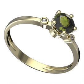 BG vltavínový prsten 875L Žluté zlato - 585 Vltavín a diamant