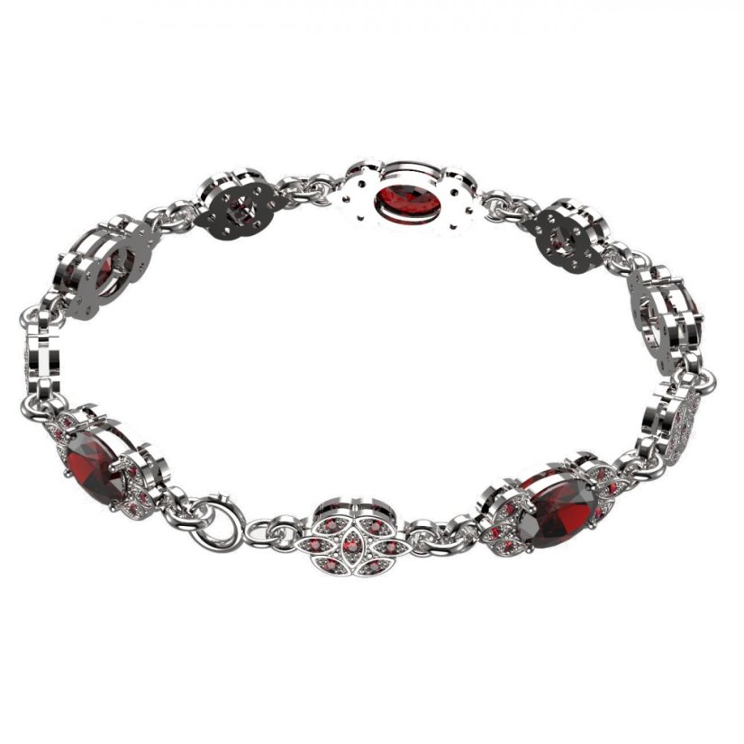 BG náramek vsazený granát  961+ Stříbro 925 - rhodium Granát