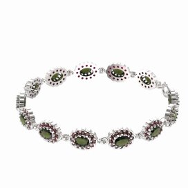 BG náramek přírodní broušený granát   433 Bílé zlato - 585 Vltavín a granát