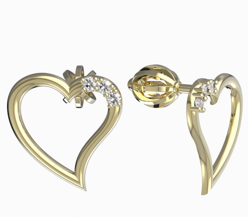 Bg náušnice srdíčko 1165 Žluté zlato - 585 Diamant