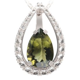 BG přívěs s centrálním kapkovitým kamenem 494-90 Stříbro 925 - rhodium Vltavín a  kubický zirkon