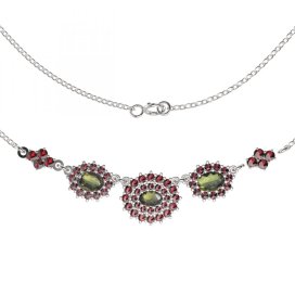 BG náhrdelník 749 Bílé zlato - 585 Vltavín a granát