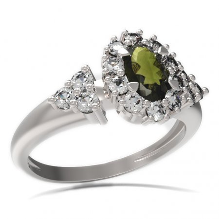 BG prsten s oválným kamenem 498-U - Kov: Stříbro 925 - rhodium, Kámen: Vltavín a granát
