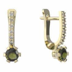BG vltavínové náušnice 556 Žluté zlato - 585 Vltavín a diamant