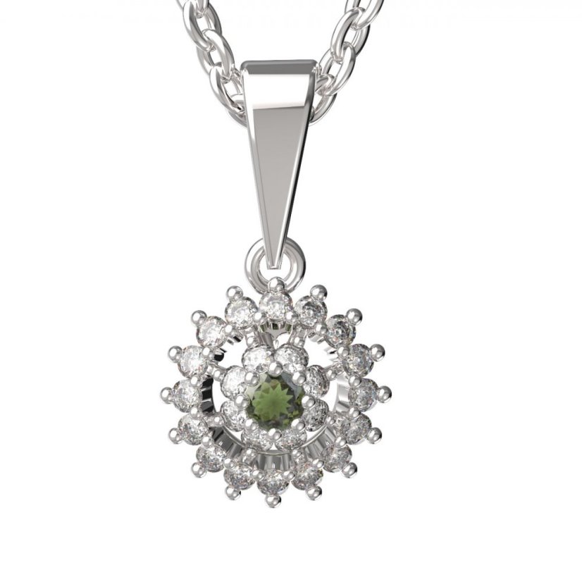 BG vltavínový přívěs kruhového tvaru 970 Bílé zlato - 585 Vltavín a diamant