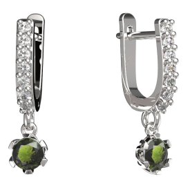 BG vltavínové náušnice 870 Bílé zlato - 585 Vltavín a diamant
