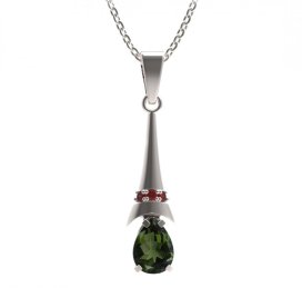BG přívěs s centrálním kapkovitým kamenem 495-C Stříbro 925 - rhodium Vltavín a granát