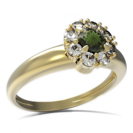 BG prsten s kulatým kamenem 497-I - Kov: Bílé zlato 585, Kámen: Vltavín a granát