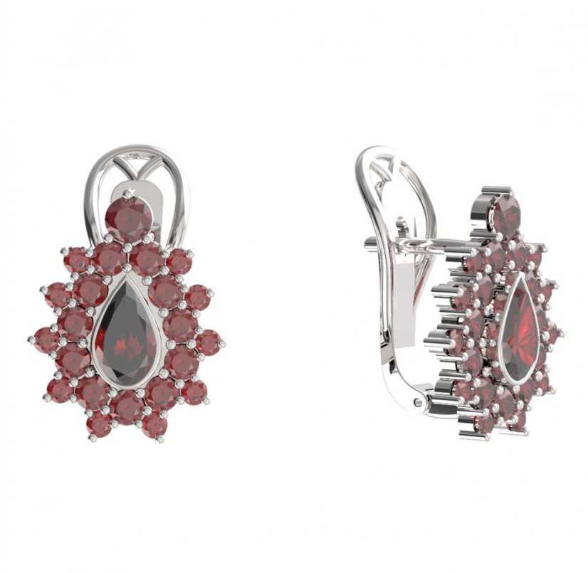 BG  náušnice 147-R7 kapkovitého tvaru Stříbro 925 - rhodium Granát
