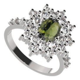 BG prsten 249-Z oválného tvaru Bílé zlato - 585 Vltavín a  kubický zirkon