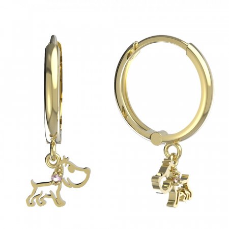 BeKid, Gold kids earrings -1159 - Switching on: Circles 15 mm, Metal: Yellow gold 585, Stone: Pink cubic zircon