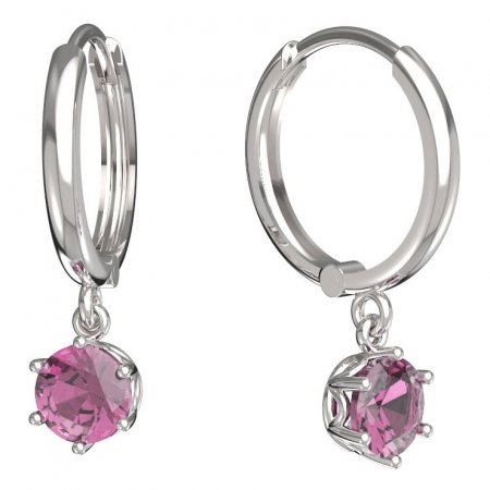 BeKid, Gold kids earrings -1295 - Switching on: Circles 15 mm, Metal: White gold 585, Stone: Pink cubic zircon