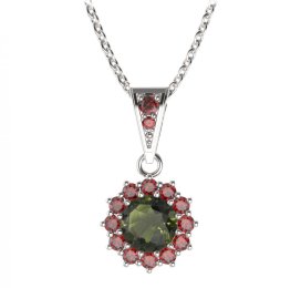 BG přívěs kulatý 098-1 Stříbro 925 - rhodium Vltavín a granát