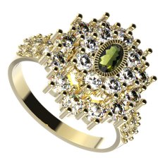 BG prsten 009-X oválného tvaru Stříbro 925 - pozlacené Vltavín a  kubický zirkon