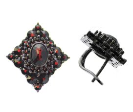 BG náušnice vsazený přírodní granát 227 Žluté zlato - 585 Granát