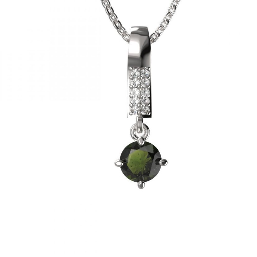 Zlatý přívěsek s vltavínem a diamantem, bílé zlato 585 – 680 (ZVD4468098)