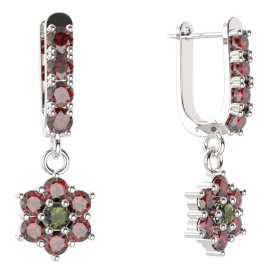 BG  náušnice 002 Stříbro 925 - rhodium Vltavín a granát