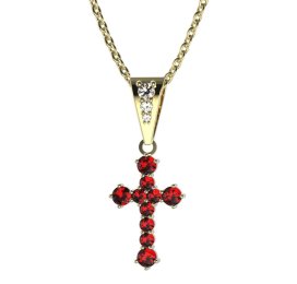 Zlatý přívěsek křížek s červeným zirkonem, žluté zlato 585 – 256 (ZI342562)