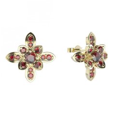 BG náušnice květ -  404 Stříbro 925 - pozlacené Granát