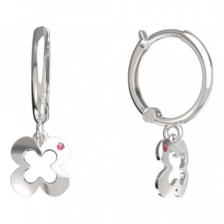 BeKid, Gold kids earrings -849 - Switching on: Circles 12 mm, Metal: White gold 585, Stone: Red cubic zircon