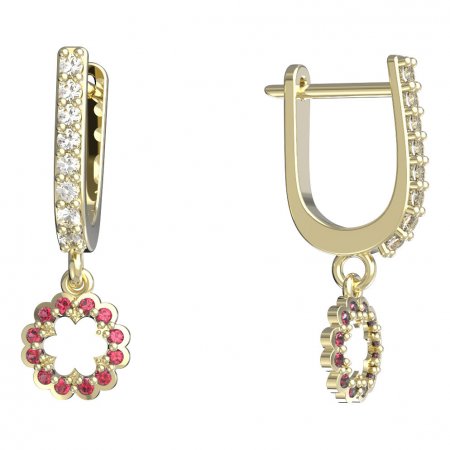 BeKid, Gold kids earrings -855 - Switching on: English, Metal: Yellow gold 585, Stone: Red cubic zircon