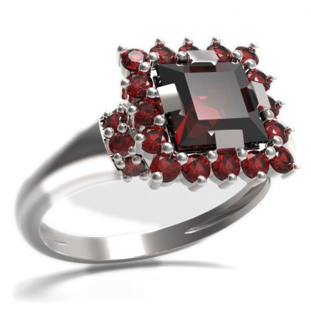 BG prsten čtvercový kámen 499-K - Kov: Stříbro 925 - rhodium, Kámen: Vltavín a granát