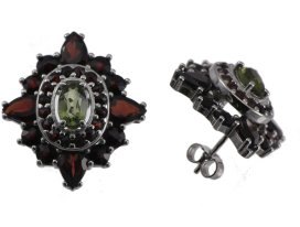 BG náušnice vsazený přírodní granát  410-03 Bílé zlato - 585 Vltavín a granát