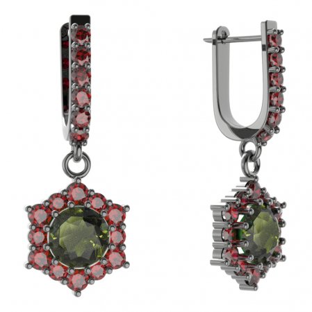 BG circular earring 230-94 - Metal: Silver 925 - rhodium, Stone: Moldavit and garnet