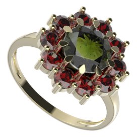 BG prsten kulatý 011-I Žluté zlato - 585 Vltavín a granát