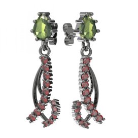 BG náušnice osázené kameny   501-53 Stříbro 925 - ruthenium (30-90dní) Vltavín a granát