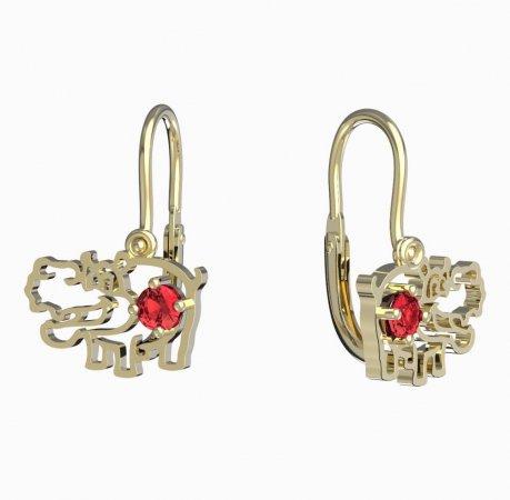 BeKid, Gold kids earrings -1188 - Switching on: Brizura 0-3 roky, Metal: Yellow gold 585, Stone: Red cubic zircon