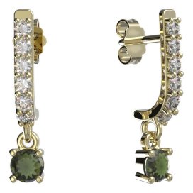 BG zlaté vltavínové náušnice 725 Žluté zlato - 585 Vltavín a diamant
