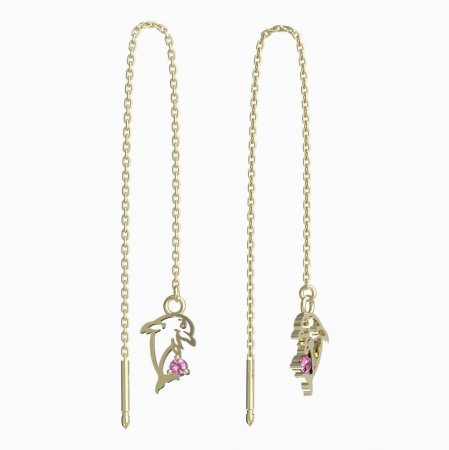 BeKid, Gold kids earrings -1183 - Switching on: Chain 9 cm, Metal: Yellow gold 585, Stone: Pink cubic zircon