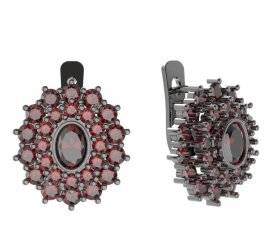 BG náušnice oválného tvaru 021-07 Stříbro 925 - ruthenium (30-90dní) Granát