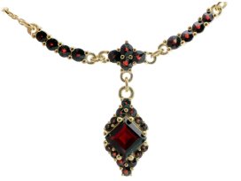 BG náhrdelník vsazeny kameny:přírodní granát  427 Stříbro 925 - pozlacené Granát