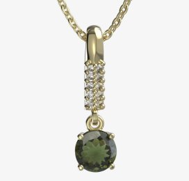 BG vltavínový přívěšek 727 Žluté zlato - 585 Vltavín a diamant