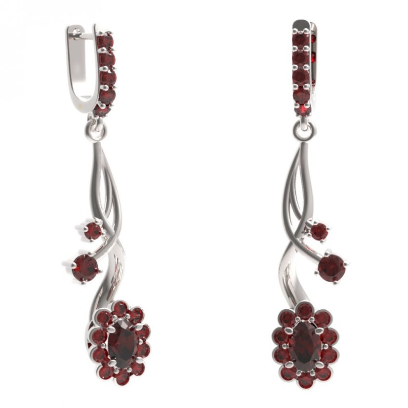 BG náušnice s centrálním oválným kamenem 517-P93 Stříbro 925 - rhodium Granát
