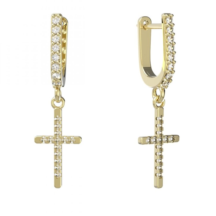 BG zlaté náušnice křížek 1107 Žluté zlato - 585 Diamant