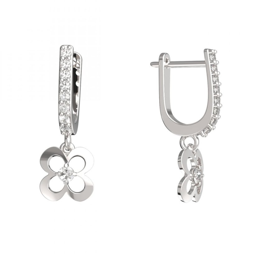 BG zlaté náušnice čtyřlístek 829 Bílé zlato - 585 Diamant