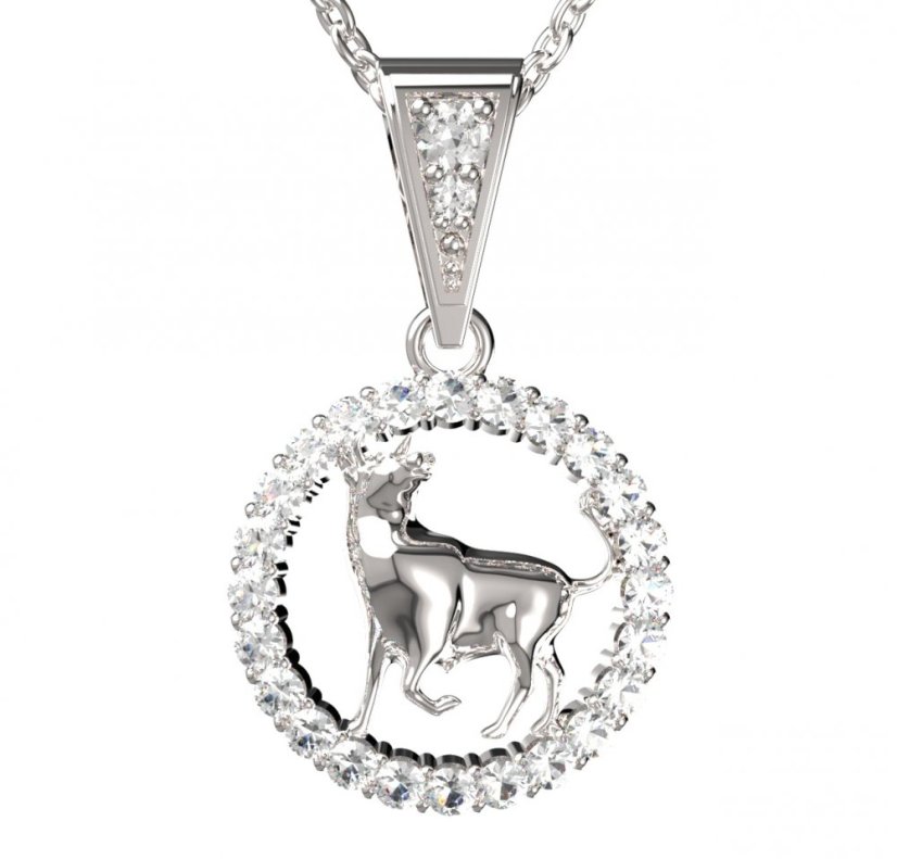 BG zlatý diamantový přívěšek Býk 052 Bílé zlato - 585 Diamant lab-grown