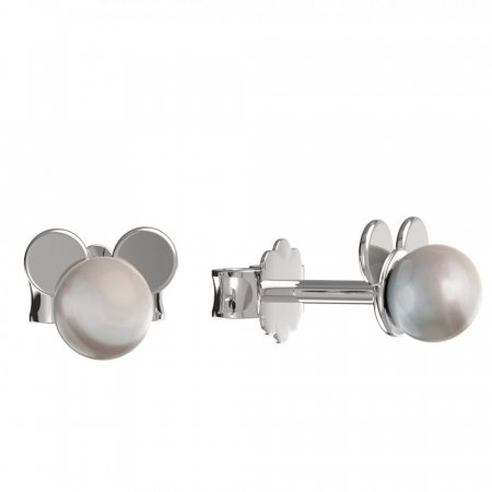 BeKid children's earrings Mickey with pearl 1398 - Einschalten: Schräubchen, Metall: Weißes Gold 585, Stein: weiße Perle