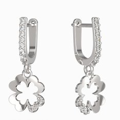 BG zlaté náušnice čtyřlístek 1171 Bílé zlato - 585 Bílý kubický zirkon
