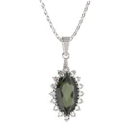 BG přívěs s centrálním oválným kamenem 513-G Stříbro 925 - rhodium Vltavín a kubický zirkon