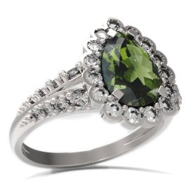 BG prsten s kapkovitým kamenem 519-G Stříbro 925 - rhodium Vltavín a  kubický zirkon