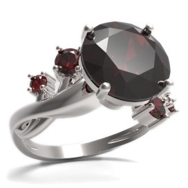 BG prsten s kulatým kamenem 475-P Stříbro 925 - rhodium Granát