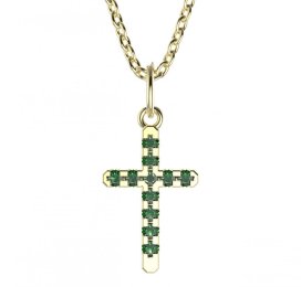 BeKid dětský přívěšek křížek 1106 Žluté zlato - 585 Zelený kubický zirkon