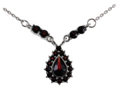 BG náhrdelník vsazeny kameny : vltavín a granát  053 Stříbro 925 - rhodium Granát